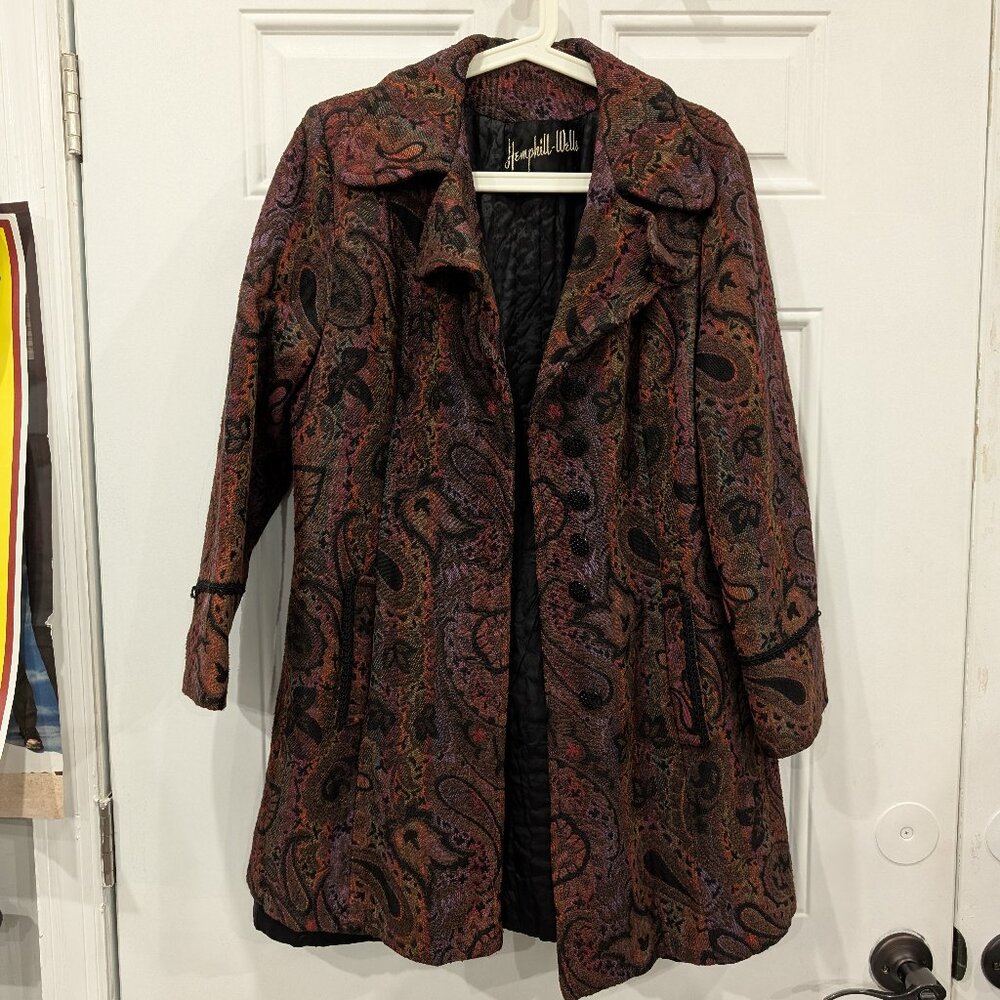 Vintage 60s 70s Hemphill Wells Paisley Tapestry Coat Women's Small